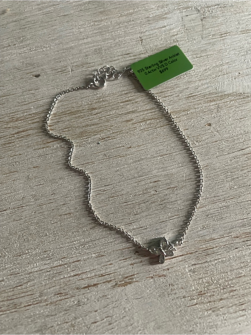925 Sterling Silver Moissanite Butterfly Anklet 0.4ct VVS D Color